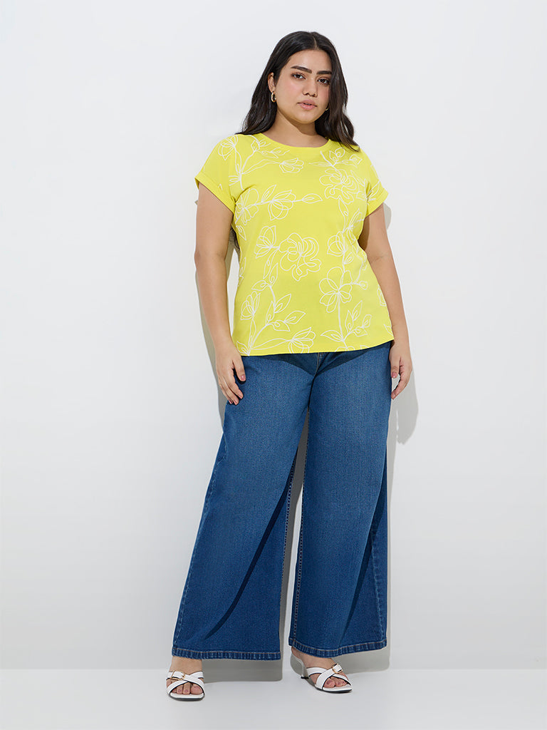 Gia Yellow Floral Pattern Cotton T-Shirt