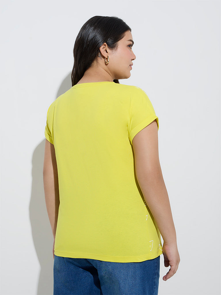 Gia Yellow Floral Pattern Cotton T-Shirt