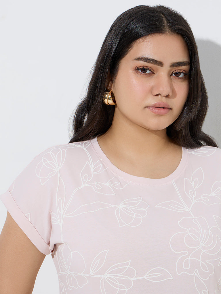 Gia Light Pink Floral Pattern Cotton T-Shirt
