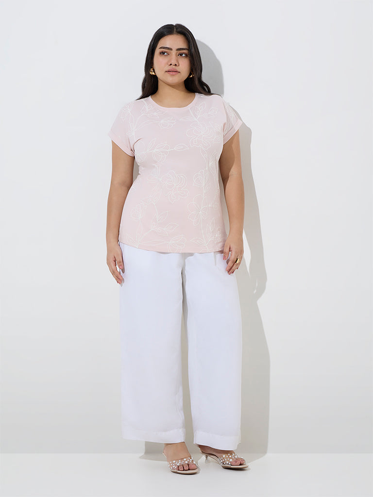 Gia Light Pink Floral Pattern Cotton T-Shirt