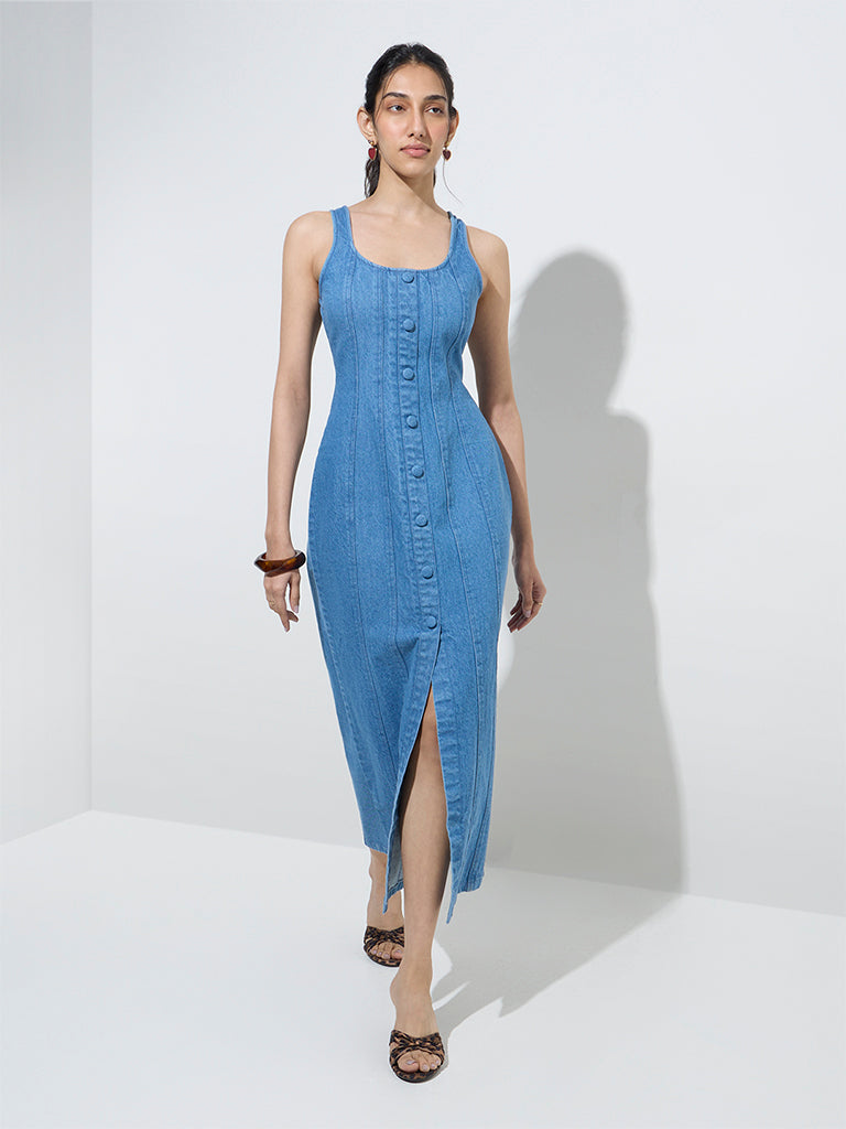 LOV Blue Denim A-Line Dress