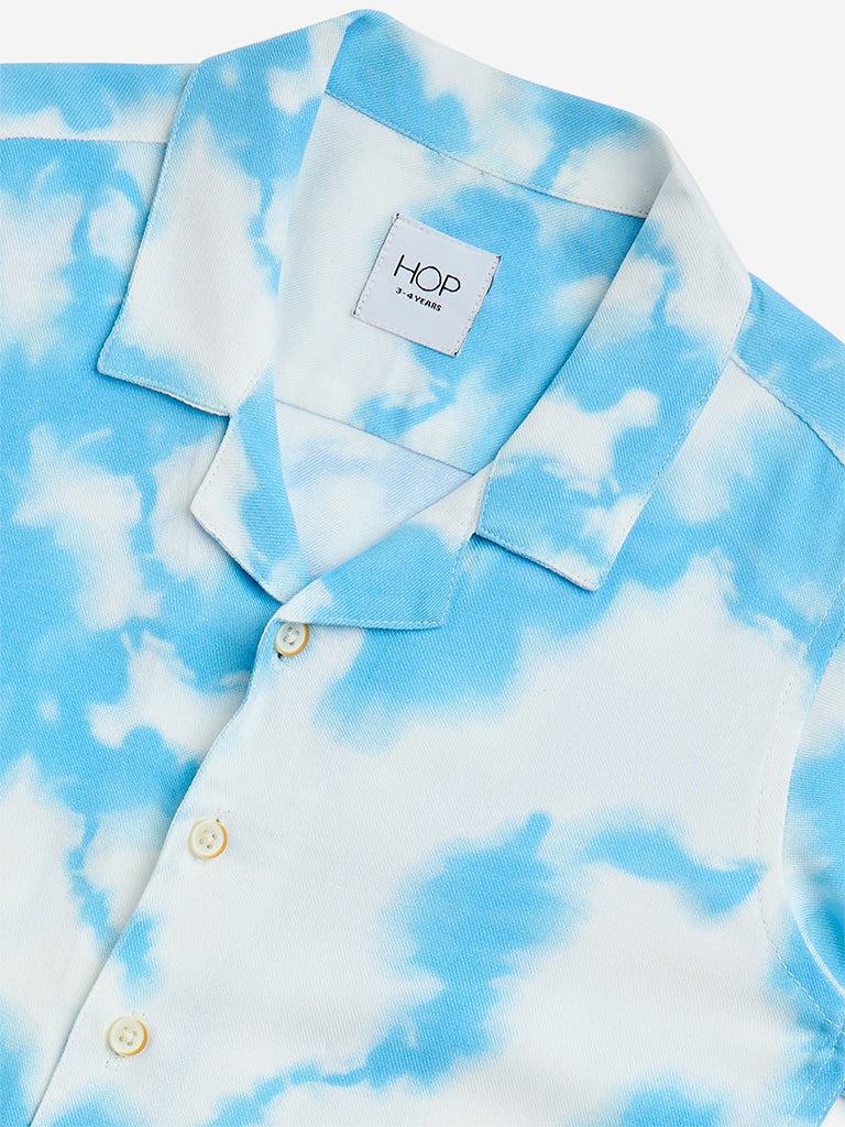 HOP Kids Blue Tie-Dye Printed Cotton Shirt
