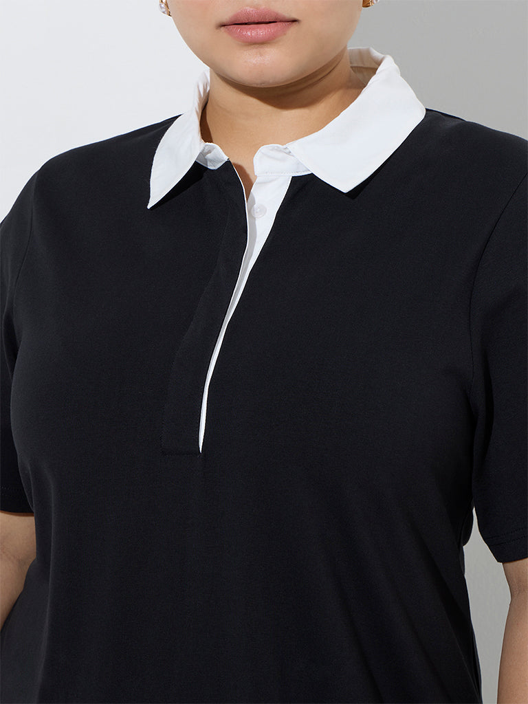 Gia Black Solid A-Line Cotton-Blend A-Line Dress