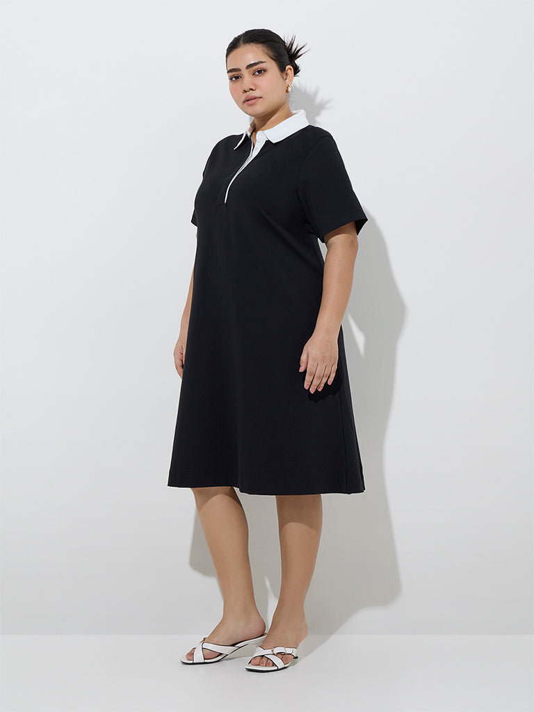 Gia Black Solid A-Line Cotton-Blend A-Line Dress