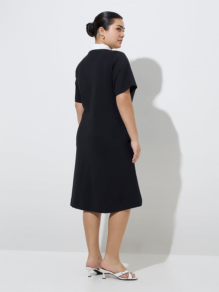 Gia Black Solid A-Line Cotton-Blend A-Line Dress