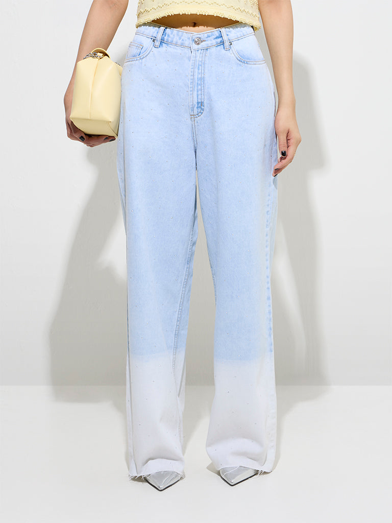 Nuon Light Blue Ombre Relaxed - Fit High - Rise Jeans