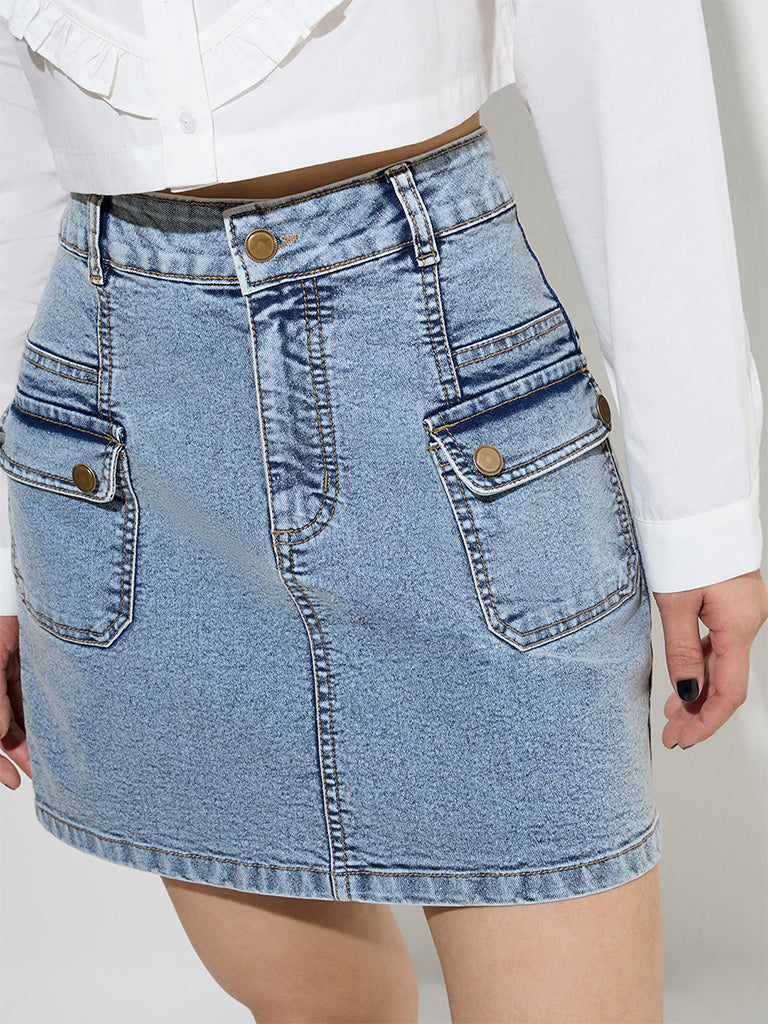 Nuon Light Blue High-Rise Denim Skirt