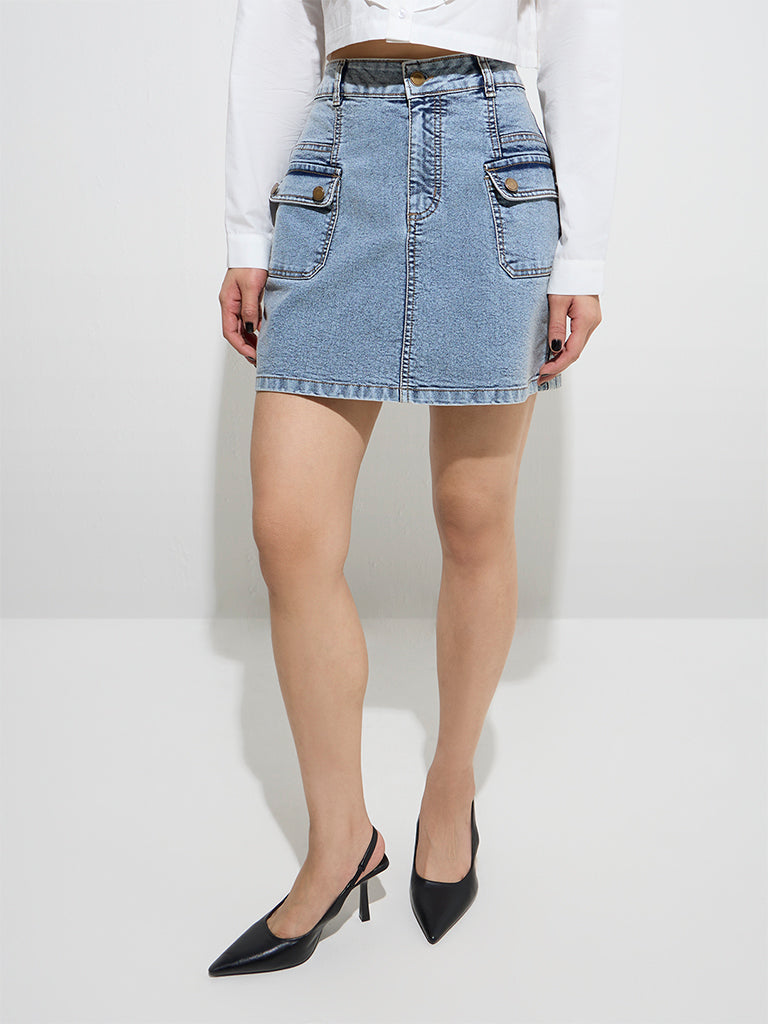 Nuon Light Blue High-Rise Denim Skirt