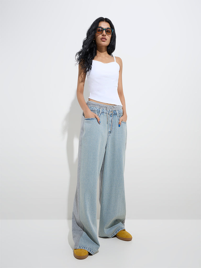 Nuon White Ribbed-Textured Cotton-Blend Crop Top