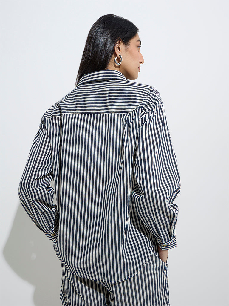 LOV Blue Striped Linen-Blend Shirt