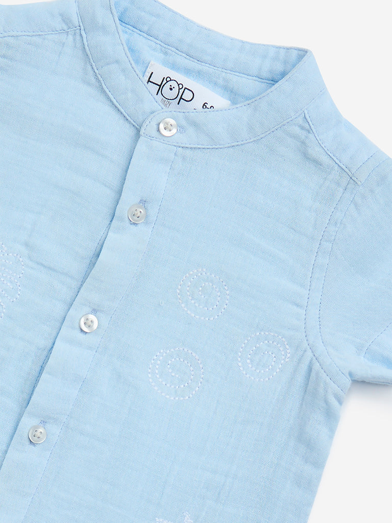 HOP Baby Light Blue Embroidered Cotton Shirt
