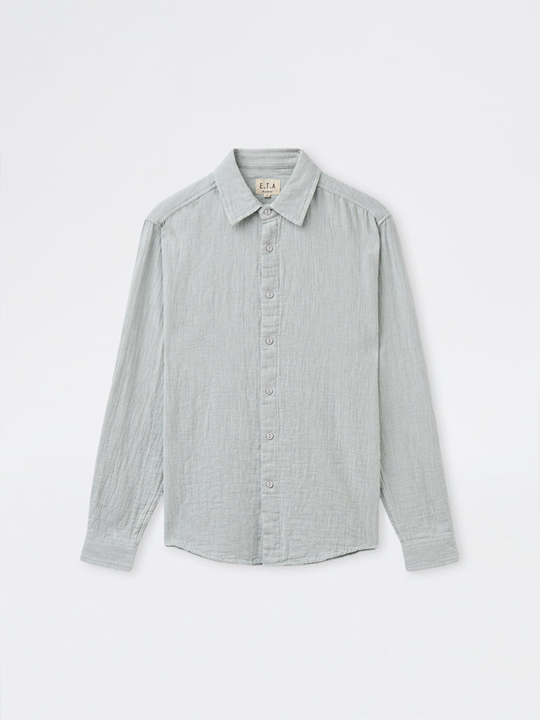 ETA Light Blue Crinkle Textured Relaxed-Fit Cotton Shirt