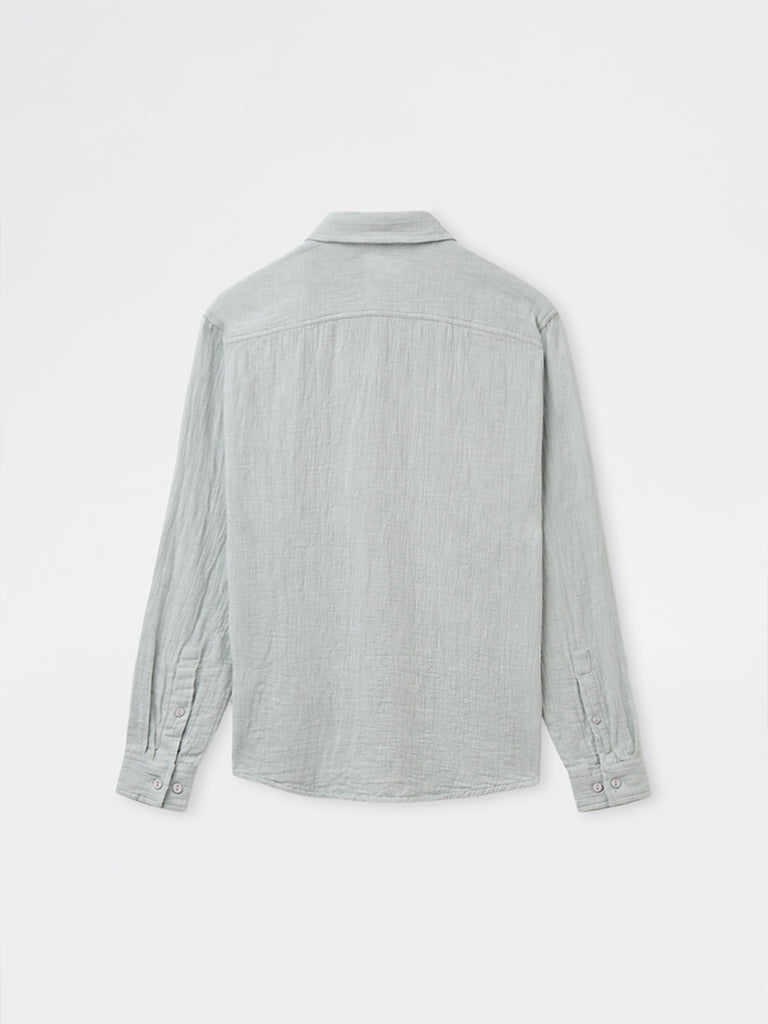 ETA Light Blue Crinkle Textured Relaxed-Fit Cotton Shirt