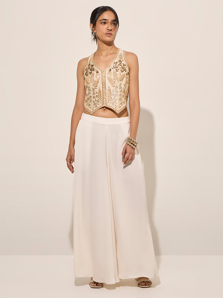 Vark Off-White Embroidered Corset-Style Top
