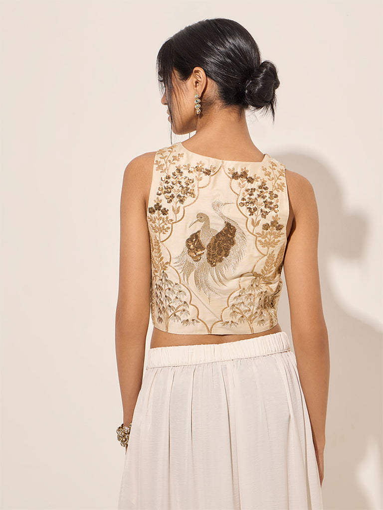 Vark Off-White Embroidered Corset-Style Top