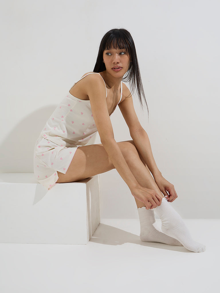 Superstar White Heart Pattern Cotton Camisole
