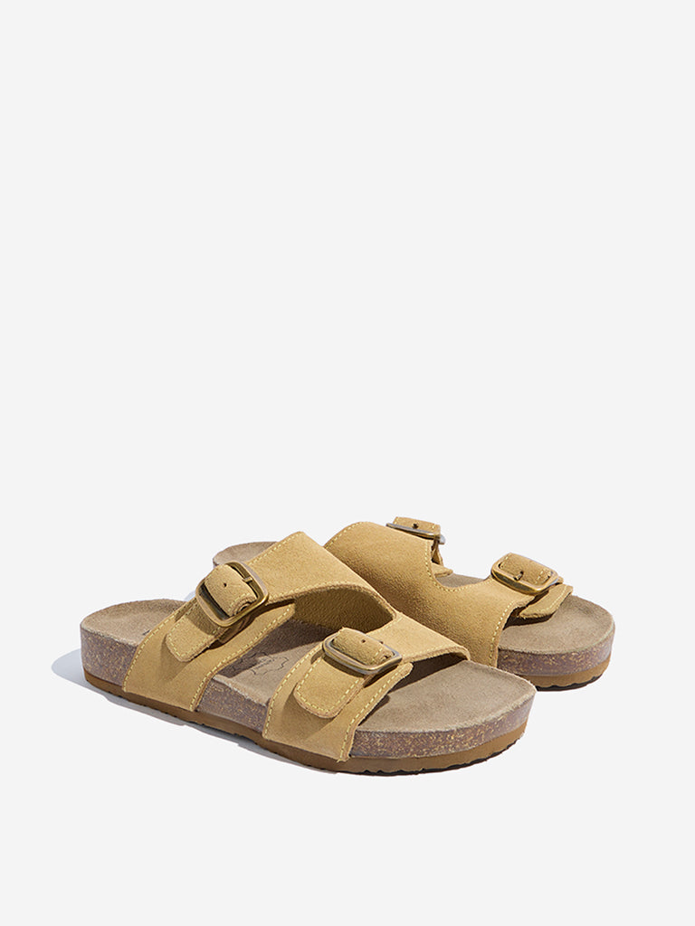 LUNA BLU Yellow Dual-Strap Leather Sandals