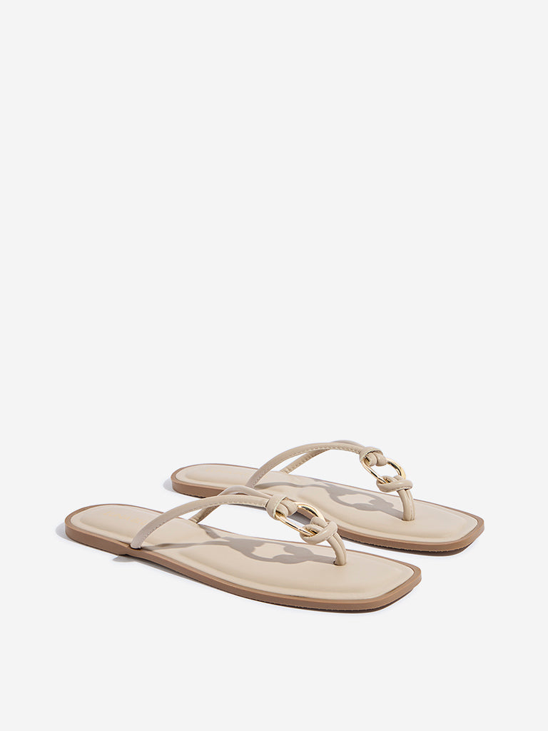 LUNA BLU Beige Metal-Detailed Slides