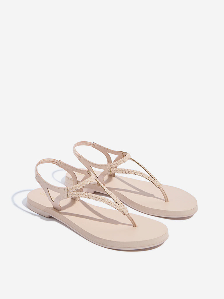 LUNA BLU Light Pink Braided Thong-Strap Sandals