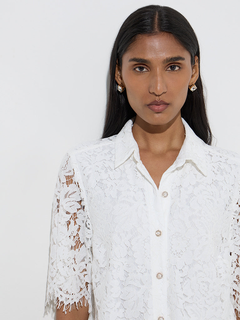 Wardrobe White Lace Design Shirt
