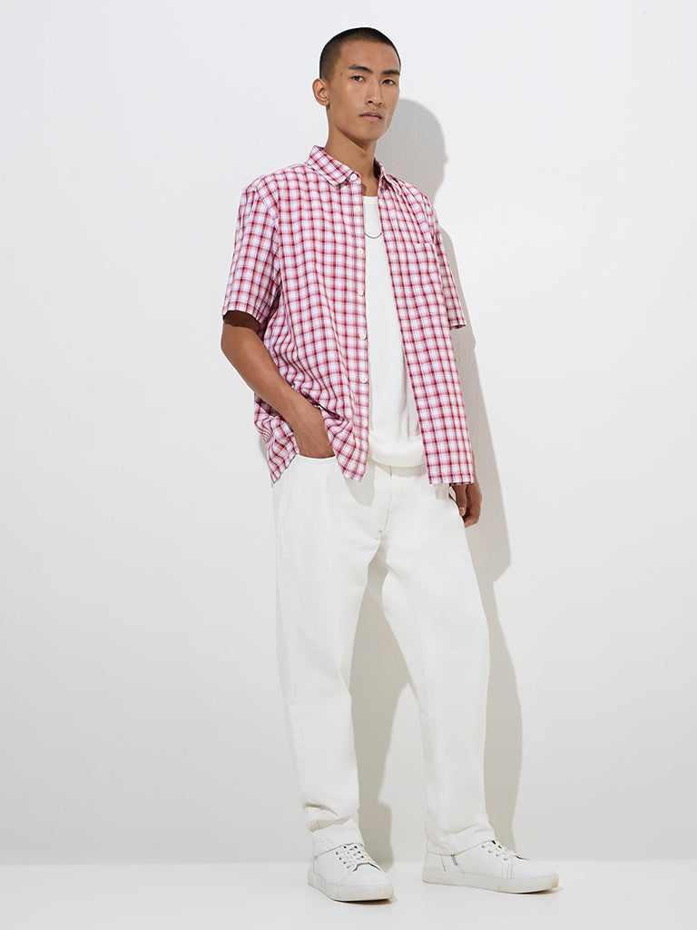 Nuon Red Checkered Relaxed-Fit Cotton Shirt
