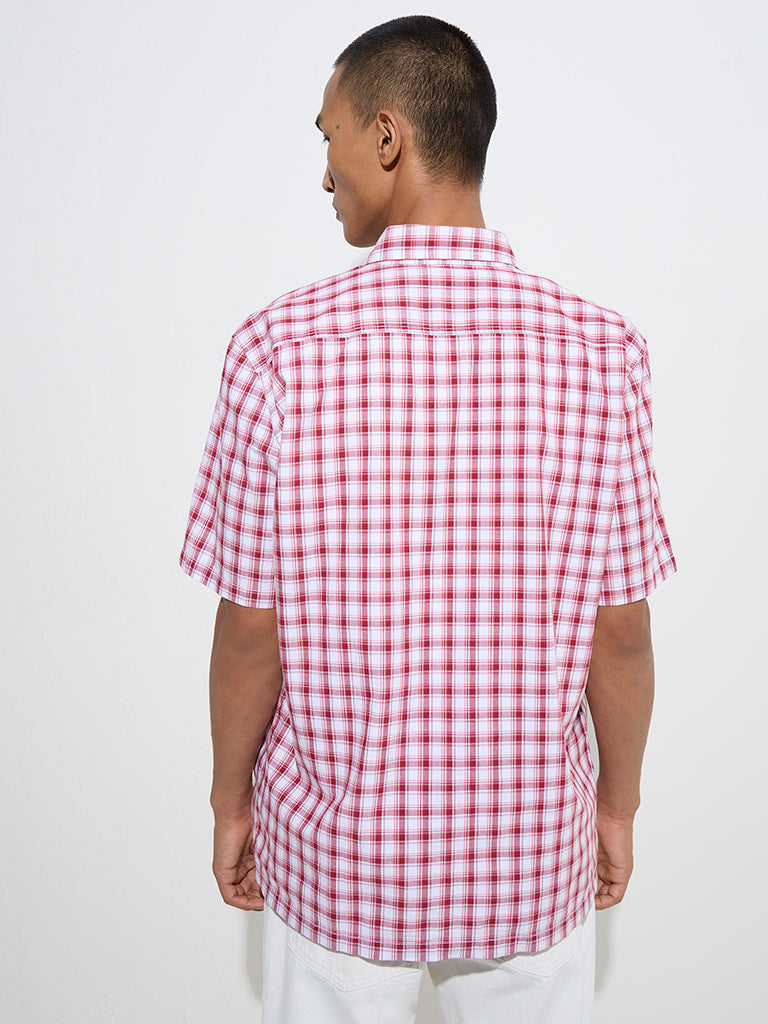 Nuon Red Checkered Relaxed-Fit Cotton Shirt
