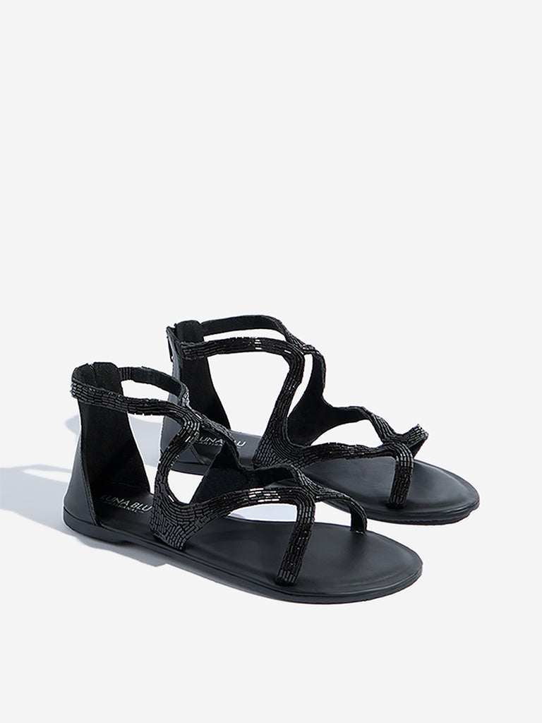 LUNA BLU Black Embellished Gladiator Sandals