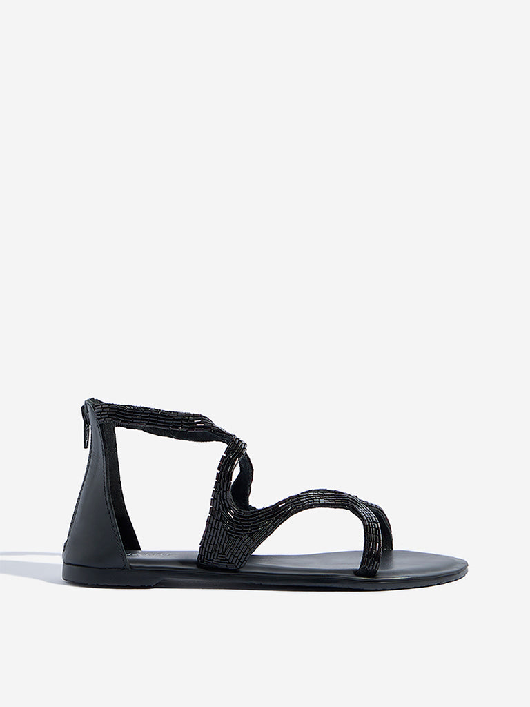 LUNA BLU Black Embellished Gladiator Sandals