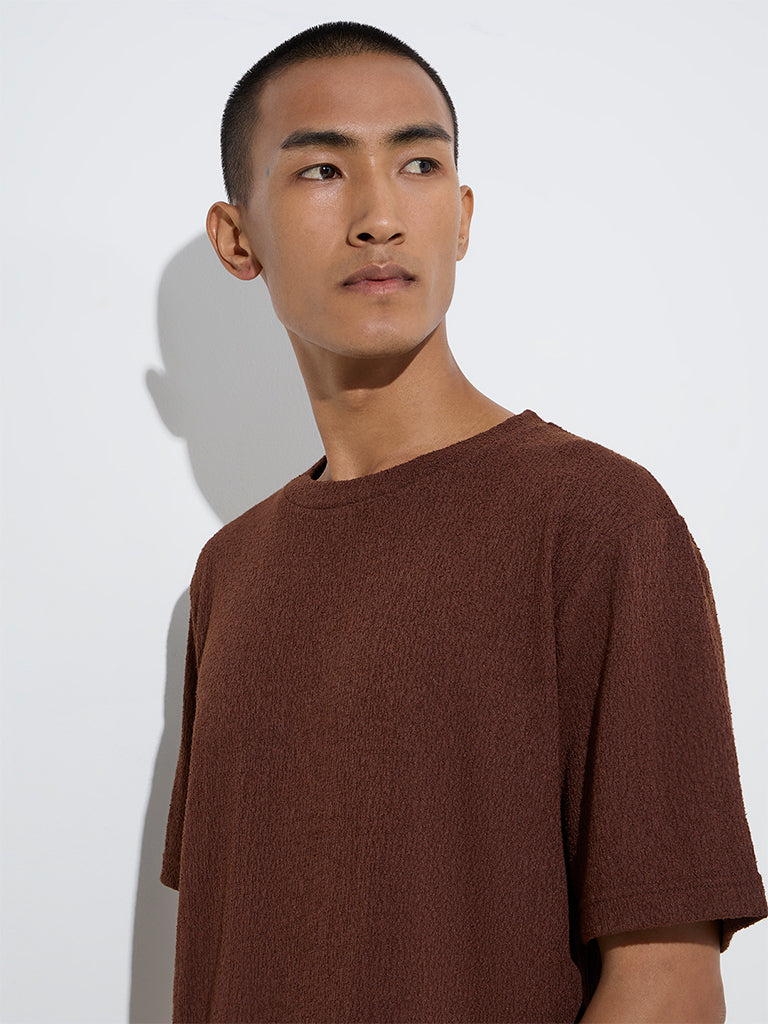 ETA Brown Self-Textured Relaxed-Fit T-Shirt
