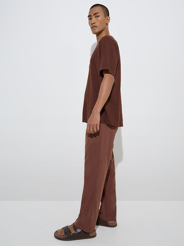 ETA Brown Self-Textured Relaxed-Fit T-Shirt