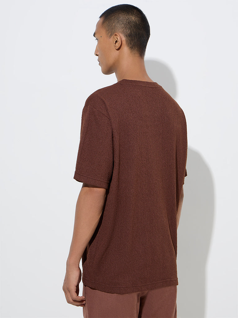 ETA Brown Self-Textured Relaxed-Fit T-Shirt