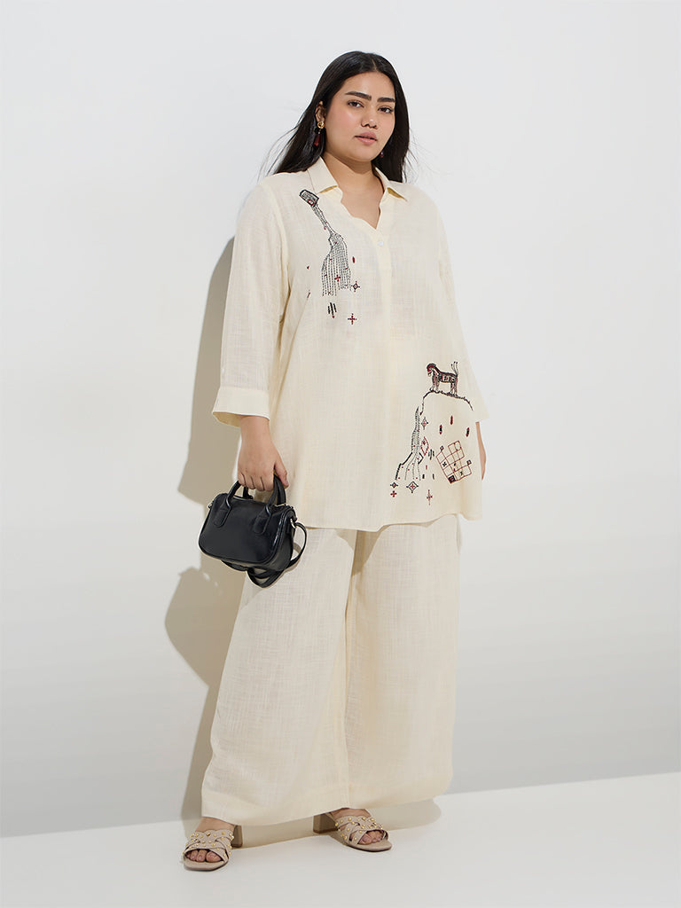 Diza Light Beige Solid Palazzos