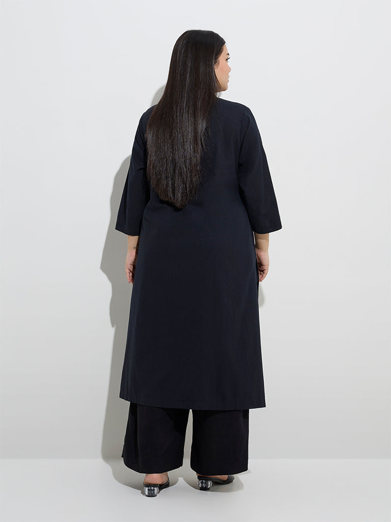 Diza Black Animal Embroidered A-Line Kurta