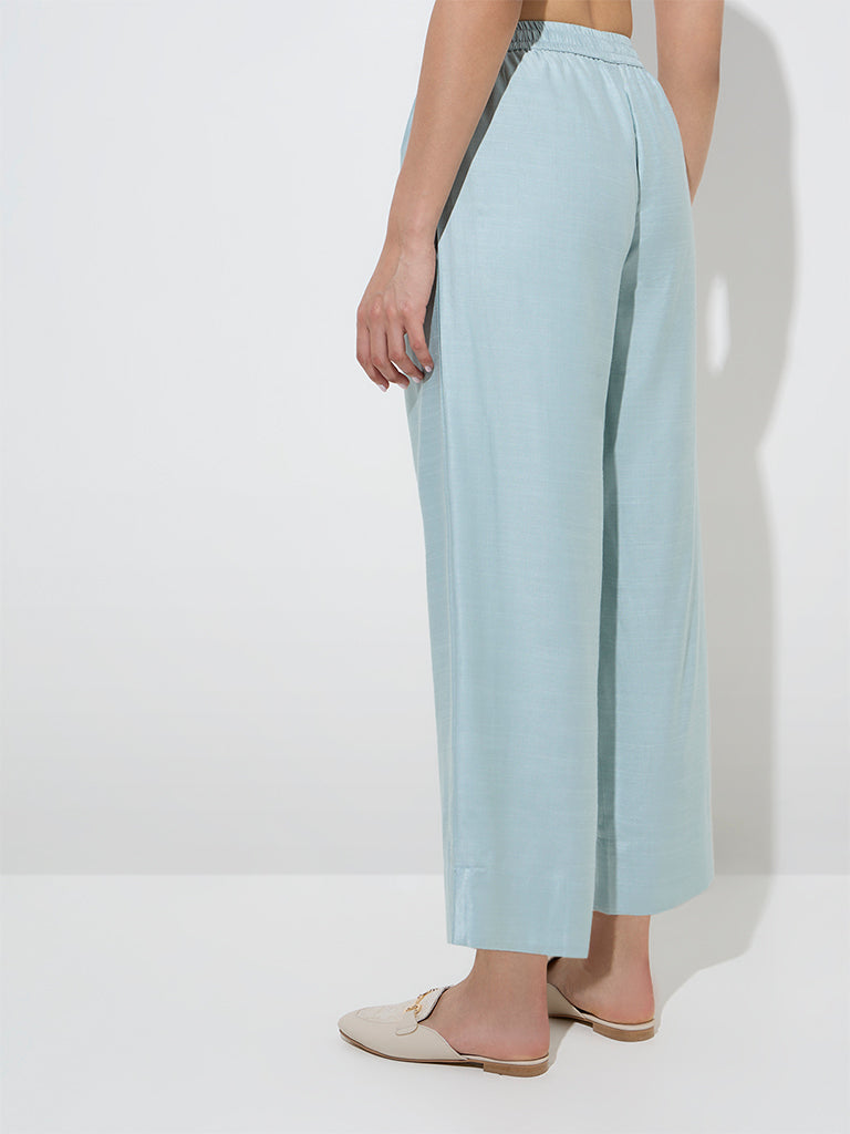 Zuba Dusty Blue Silk-Blend Ethnic Pants