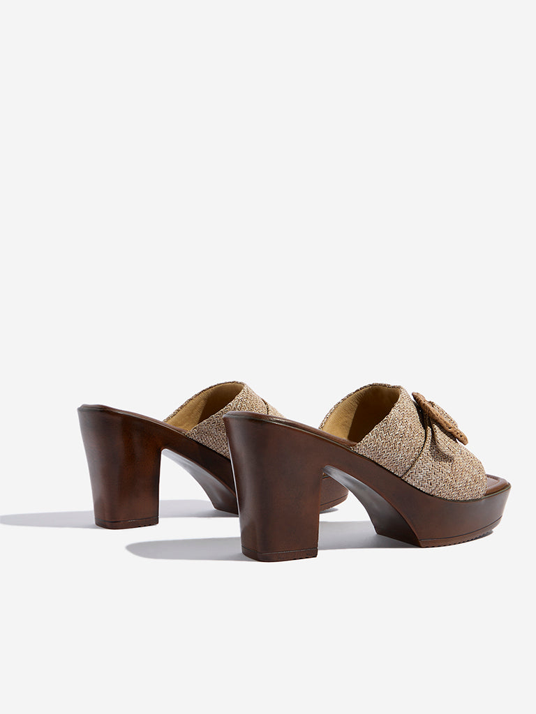 LUNA BLU Taupe Raffia-Textured Heel Sandals
