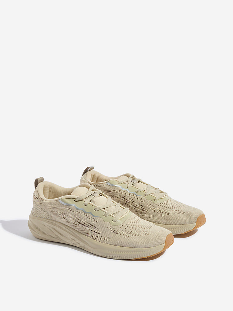 SOLEPLAY Beige Knit-Textured Lace-Up Sneakers