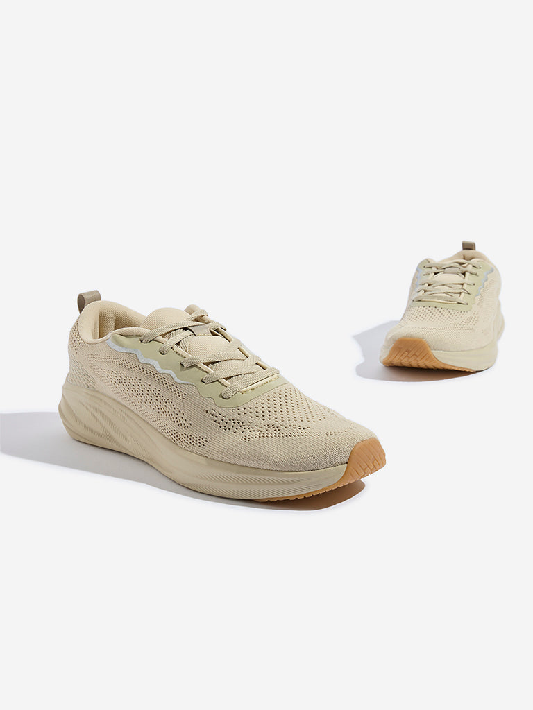 SOLEPLAY Beige Knit-Textured Lace-Up Sneakers