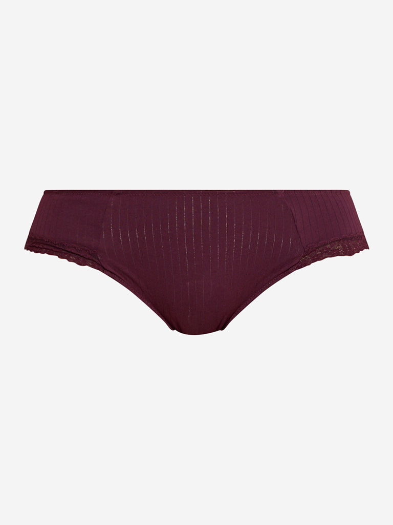 Wunderlove Wine Ribbed-Textured Cotton-Blend Briefs
