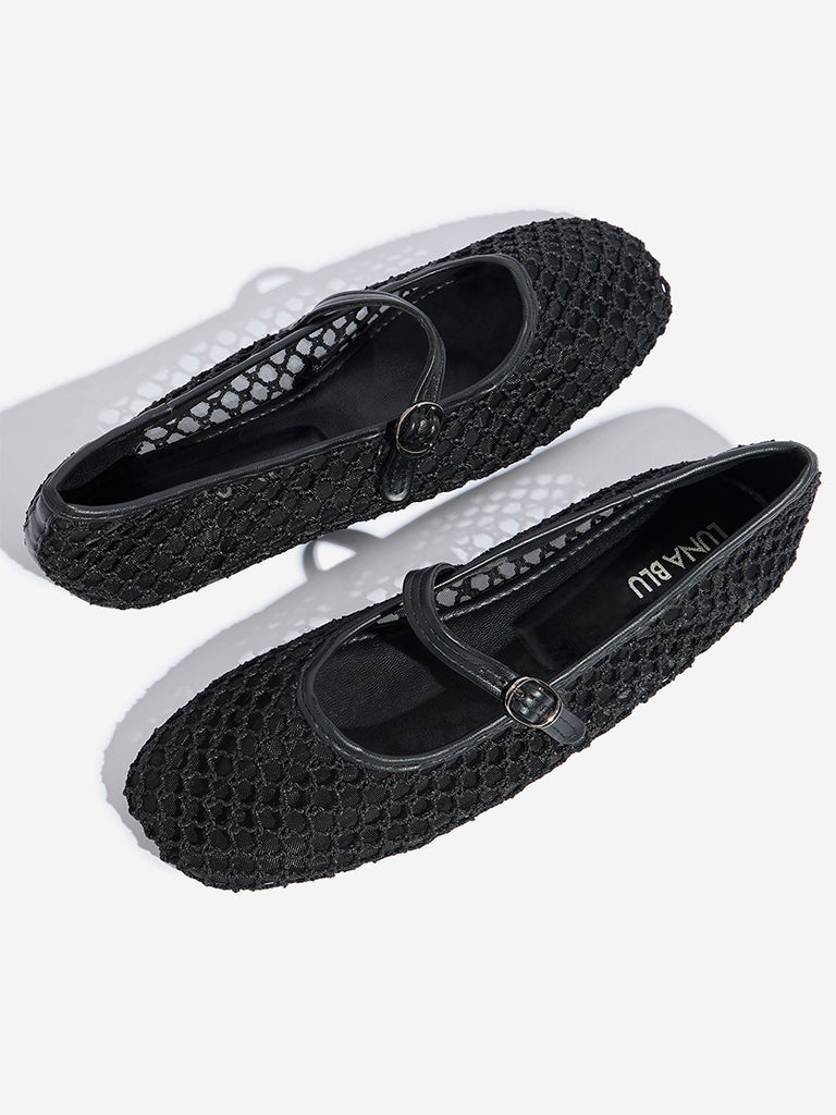 LUNA BLU Black Mesh Mary Jane Shoes