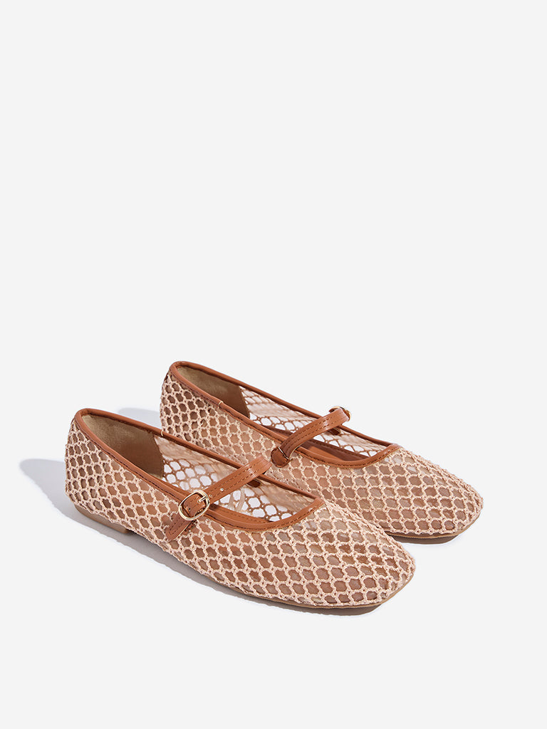 LUNA BLU Tan Mesh Mary Jane Shoes