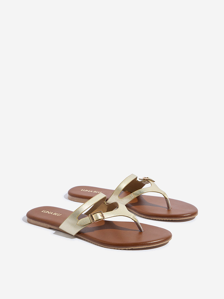 LUNA BLU Gold Thong-Strap Sandals