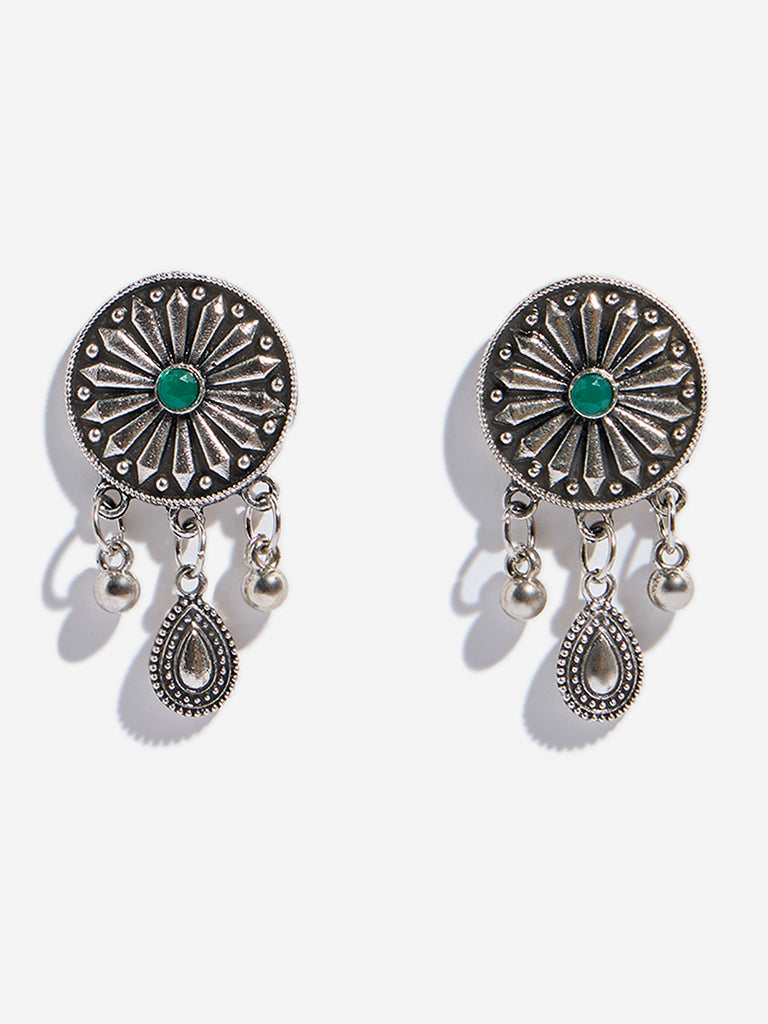 Westside Accessories Silver Teardrop Hanging Flower Earrings