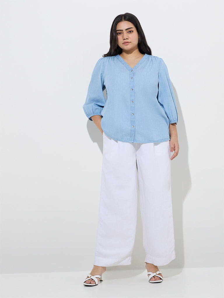 Gia Light Blue Denim Blouse