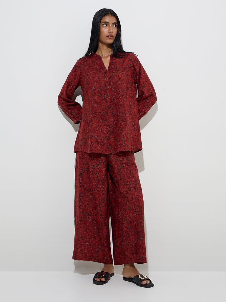 Utsa Maroon Floral Printed Tunic