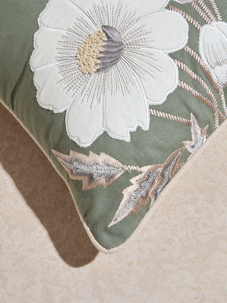 Westside Home Sage Floral Embroidered Cushion Cover