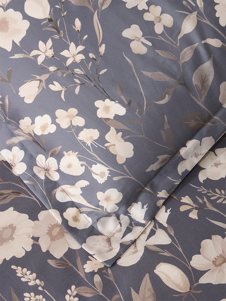 Westside Home Dusty Blue Botanical Design Queen Bed Flat Sheet and Pillowcase Set