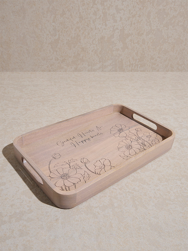 Westside Home Beige Floral Etched Serving Tray