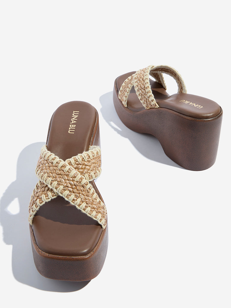 Westside LUNA BLU Women's  Beige Criss-Cross Design Wedge Heel Sandals for Casual Wear Zoomed View