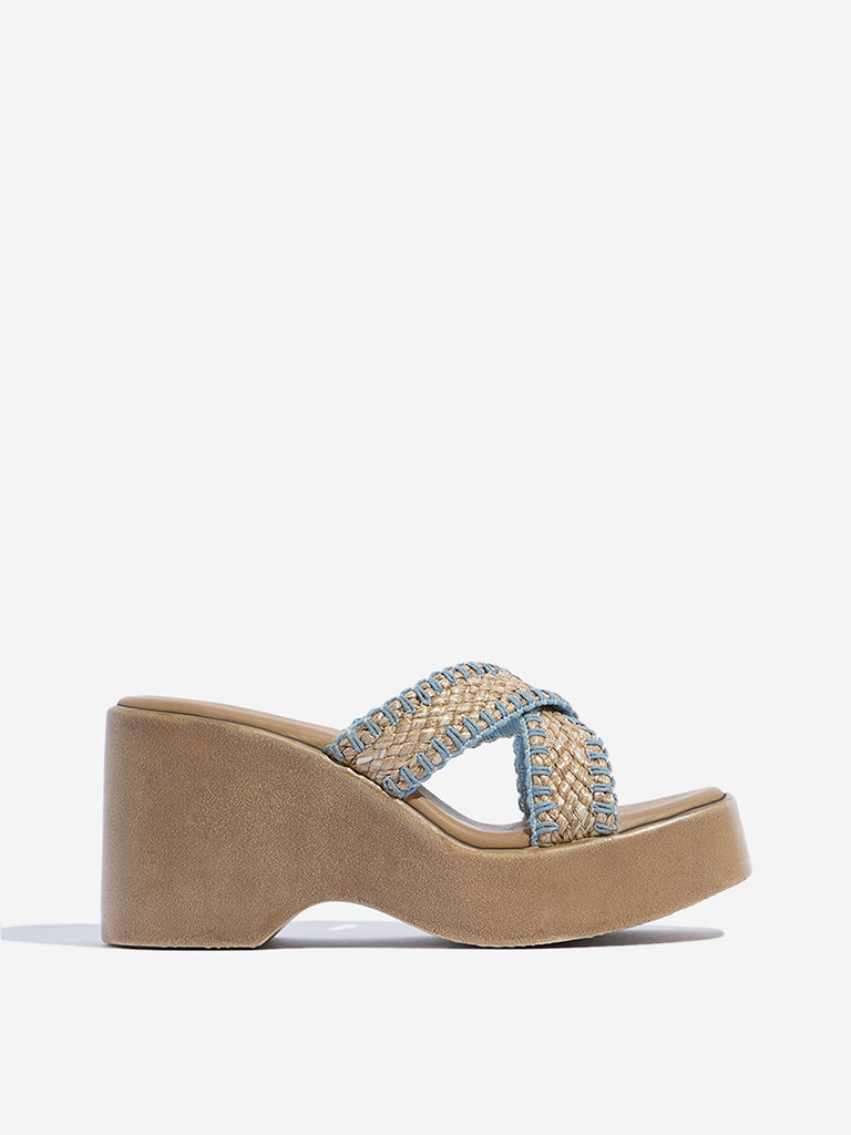 Westside LUNA BLU Women's  Taupe Criss-Cross Design Wedge Heel Sandals for Casual Wear Side View