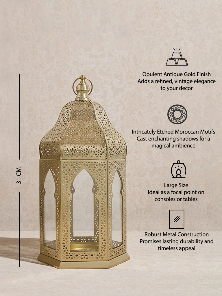 Westside Home Gold Moroccan Etched Lantern- Large